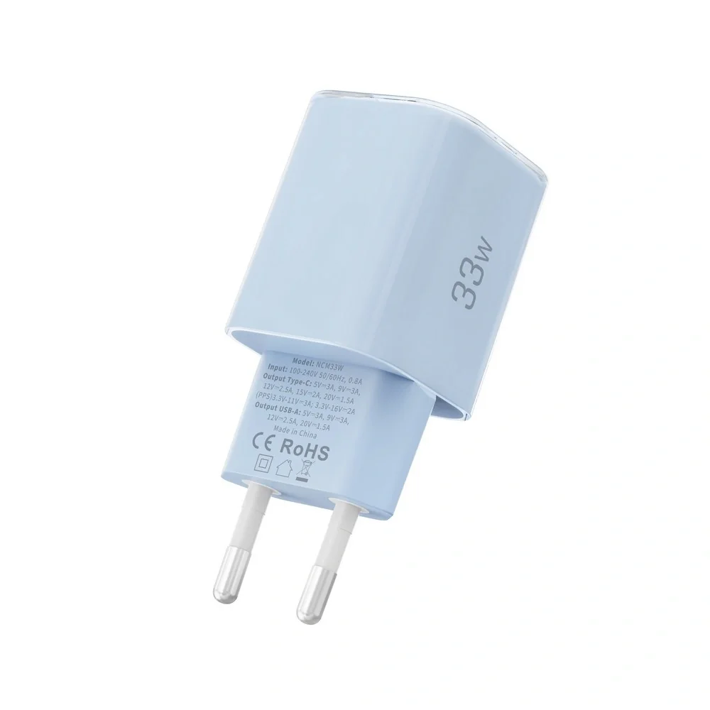 Tech-Protect NCM33W sieťová nabíjačka USB / USB-C 33W PD QC, svetlomodrá rá