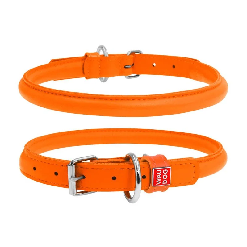 Okrúhly kožený obojok oranžový, Obvod krku: 20-25cm, šírka obojku: 6mm