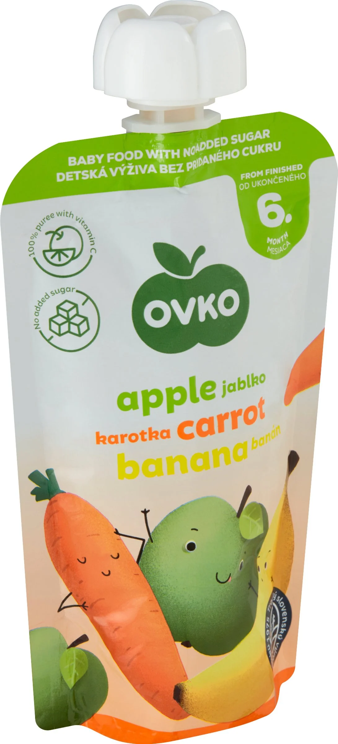 OVKO Detská výživa Jablko Karotka Banán bez cukru 1×120 g, ovocná kapsička