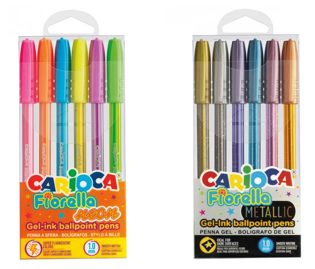 Farebné guľôčkové pero metalické Carioca FIORELLA 6ks + Farebné guľôčkové pero neónové Carioca FIORELLA 6ks