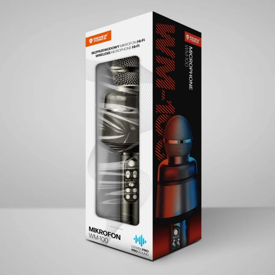 Bluetooth karaoke mikrofón s reproduktorom, WM-100-Black