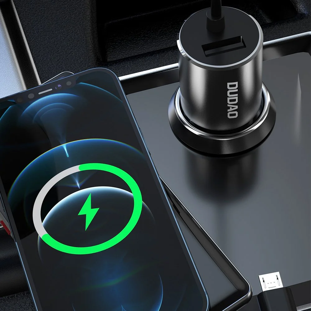 Dudao R5Pro autonabíjačka + kábel Lightning / USB-C / Micro USB 3.4A, čierna čierna