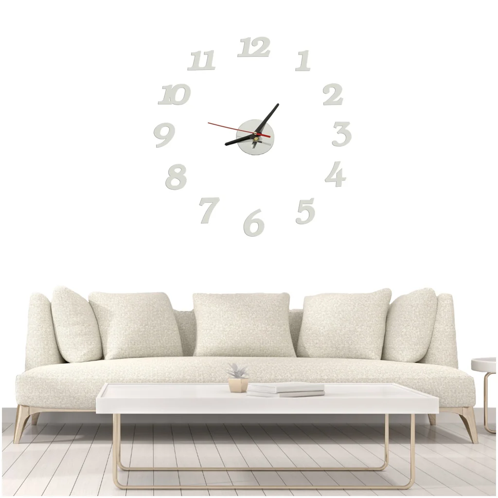 Moderné nástenné hodiny DIY strieborné – veľké nastaviteľné hodiny na stenu 70–130 cm