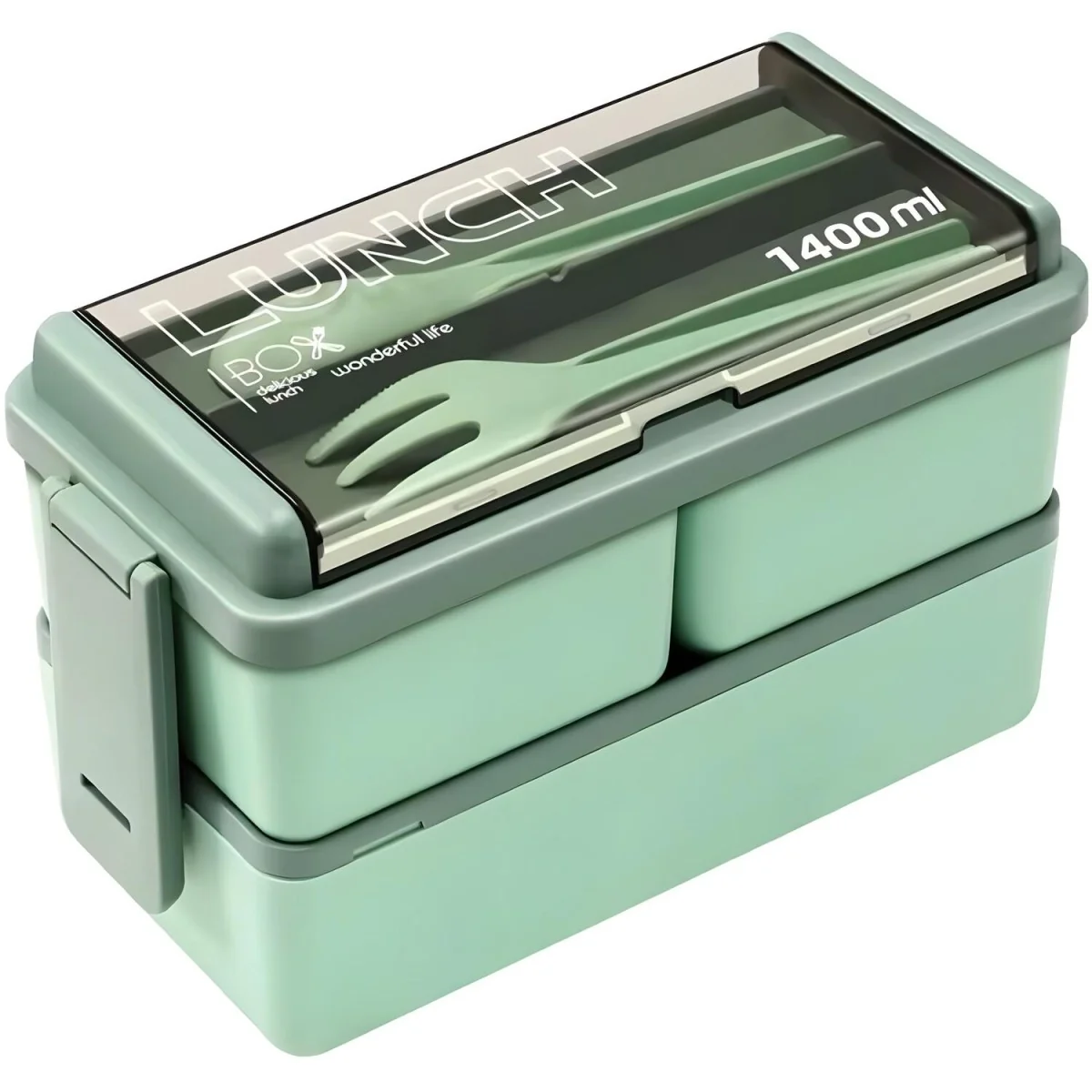 Dvojdielny lunchbox s priehradkami Zelená, 1400 ml