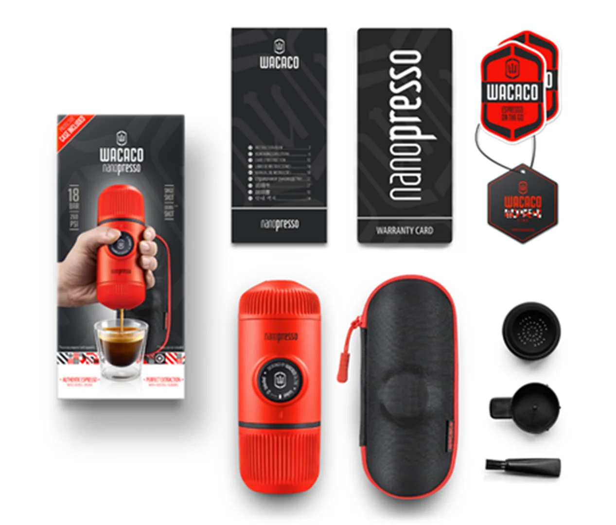 Nanopresso Lava Red + pevný obal Kávovar