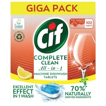 CiF Giga Tablety do umývačky riadu Complete Clean All-in-1 Lemon 1×102 ks, tablety do umývačky