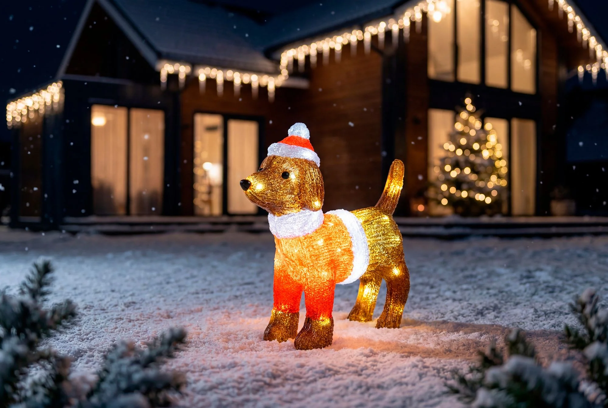 MagicHome vianočný LED pes, 1 ks 50 LED studená biela, IP44, 34x12x33 cm