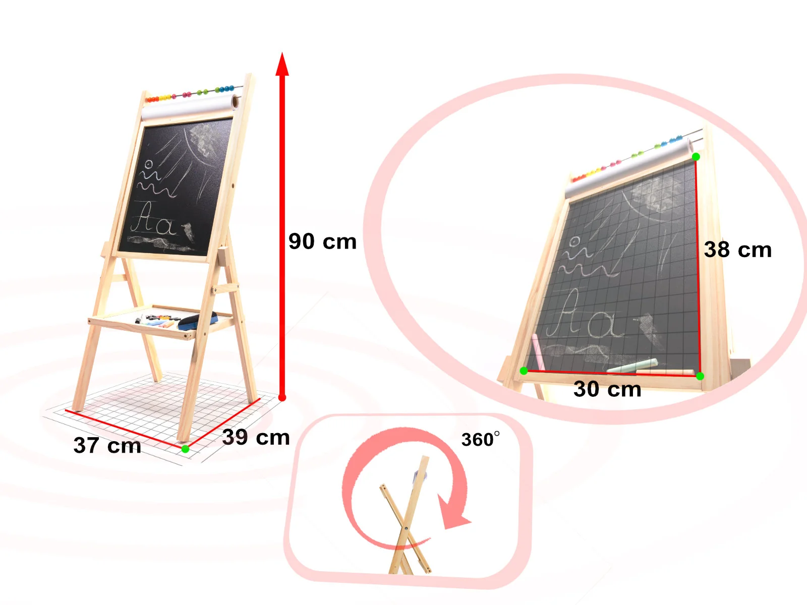 Obojstranná magnetická tabuľa s papierom a počítadlom 90 cm 