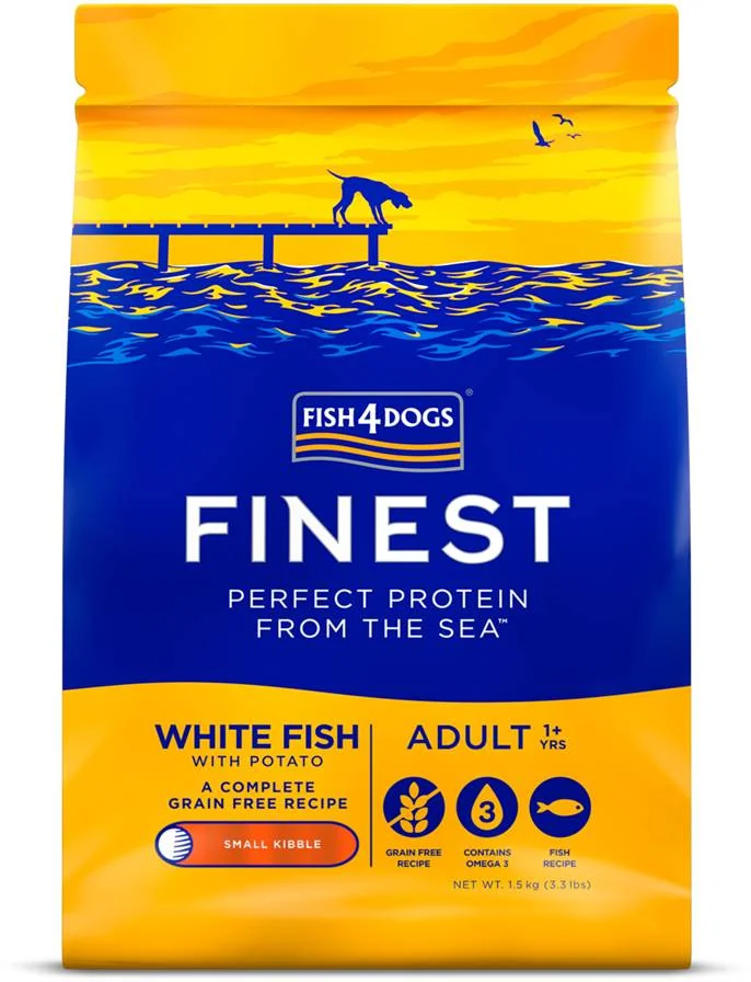 FISH4DOGS Granule malé pre dospelých psy Finest biela ryba so zemiakmi 1,5kg, 1+ 1×1500 g, granule pre dospelé psy