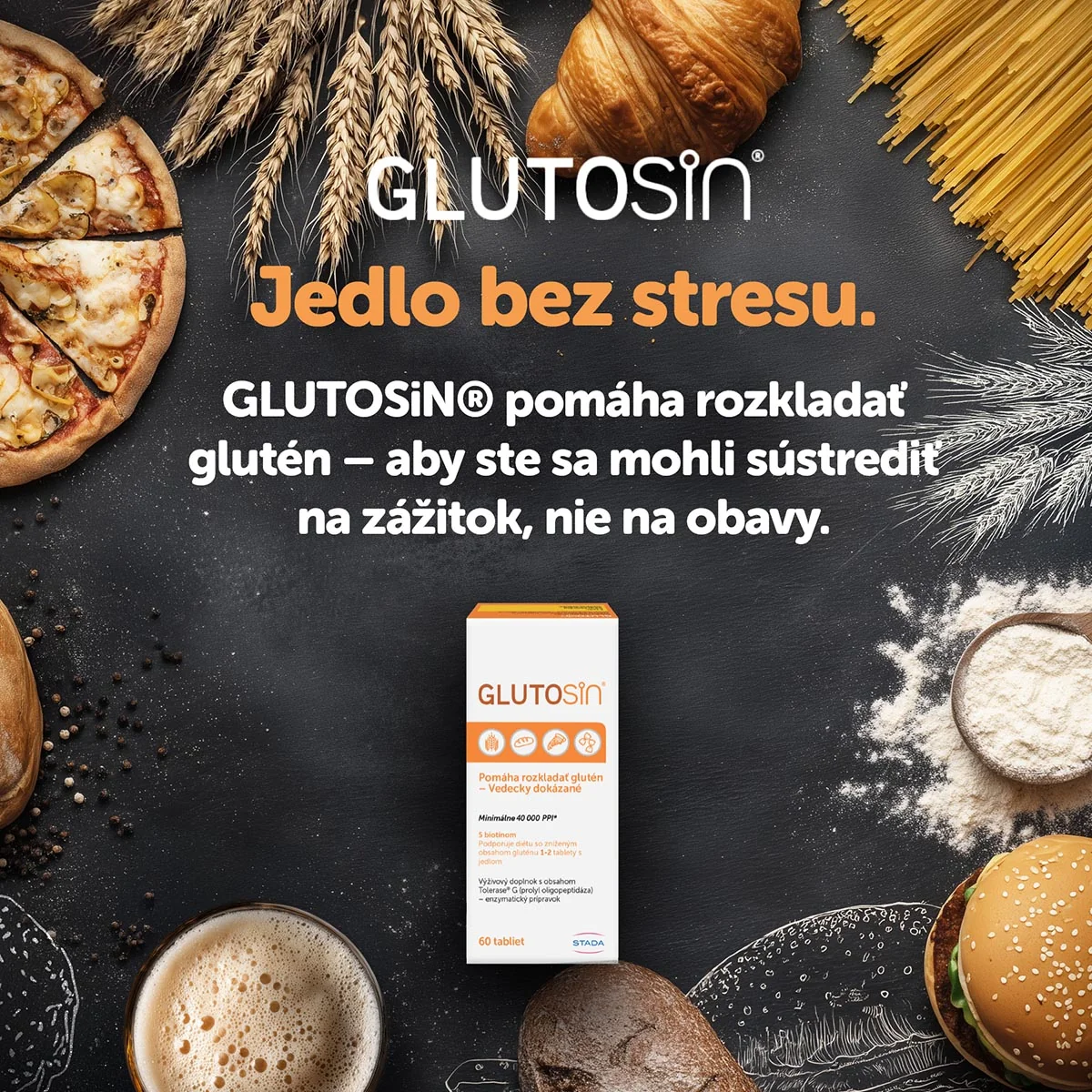 Glutosin 1×60 tbl, výživový doplnok na trávenie gluténu