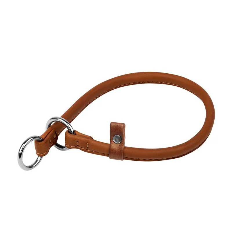 Okrúhly obojok Soft kožený sťahovací hnedý, Obvod krku: 50 cm, širka: 10 mm