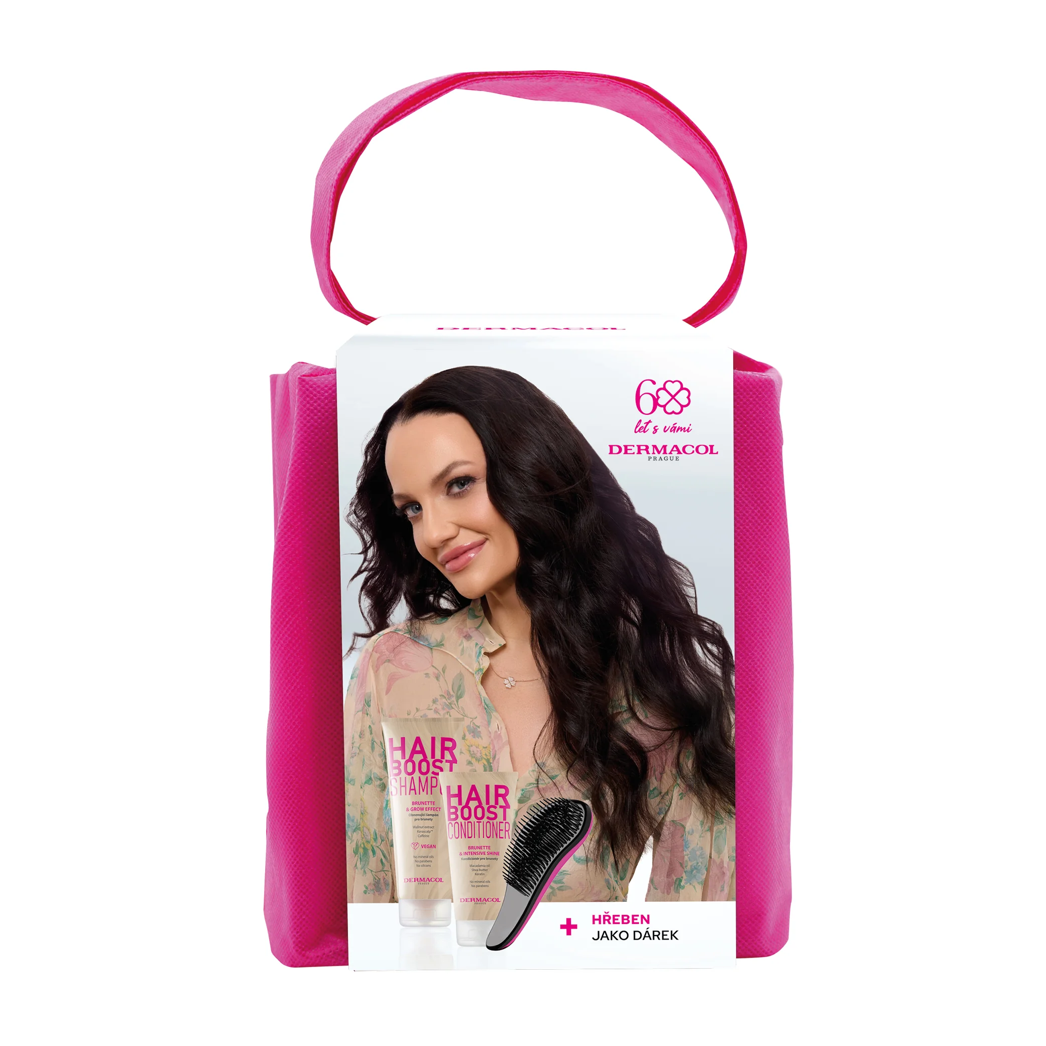 Dermacol Darčekový balíček Hair boost brunete 250 ml, 200 ml + 1 KS