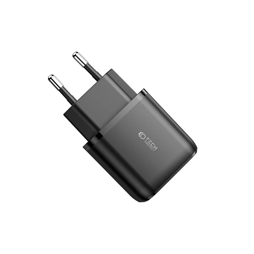 Tech-Protect Dual Port sieťová nabíjačka USB / USB-C 20W PD QC, čierna
