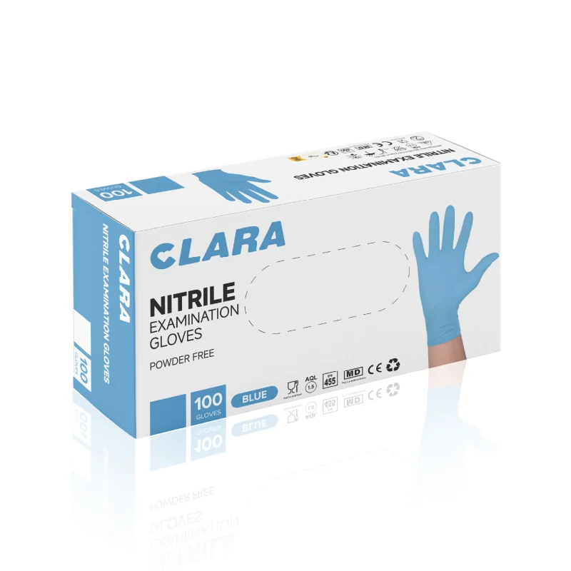 Claro CLARA bezpúdrové nitrilové rukavice modré M, 100 ks