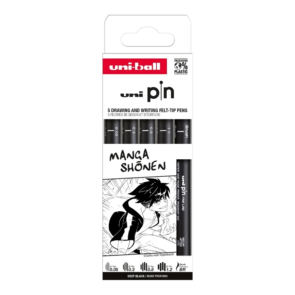 Sada linerov PIN Drawing Manga Shonen, čierna, 5 ks 5 ks, čierna sada