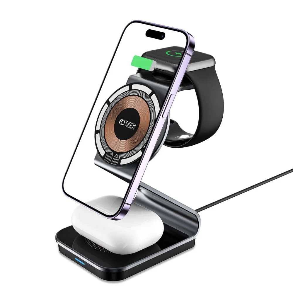 Tech-Protect A29 MagSafe bezdrôtová nabíjačka na mobil / Apple Watch / AirPods 15W, čierna AirPods 15W, čierna