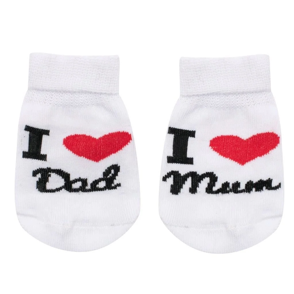 Dojčenské bavlnené ponožky New Baby I Love Mum and Dad biele 62