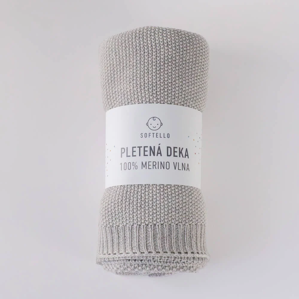 Pletená merino deka SOFTELLO - ABA svetlosivá
