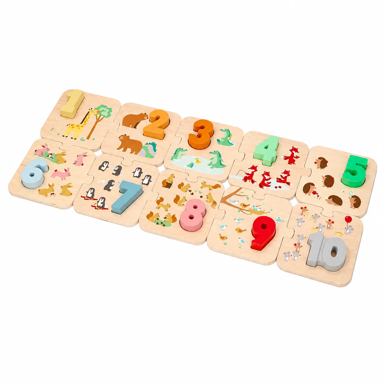 Drevené puzzle so zvieratkami - učenie sa počítať