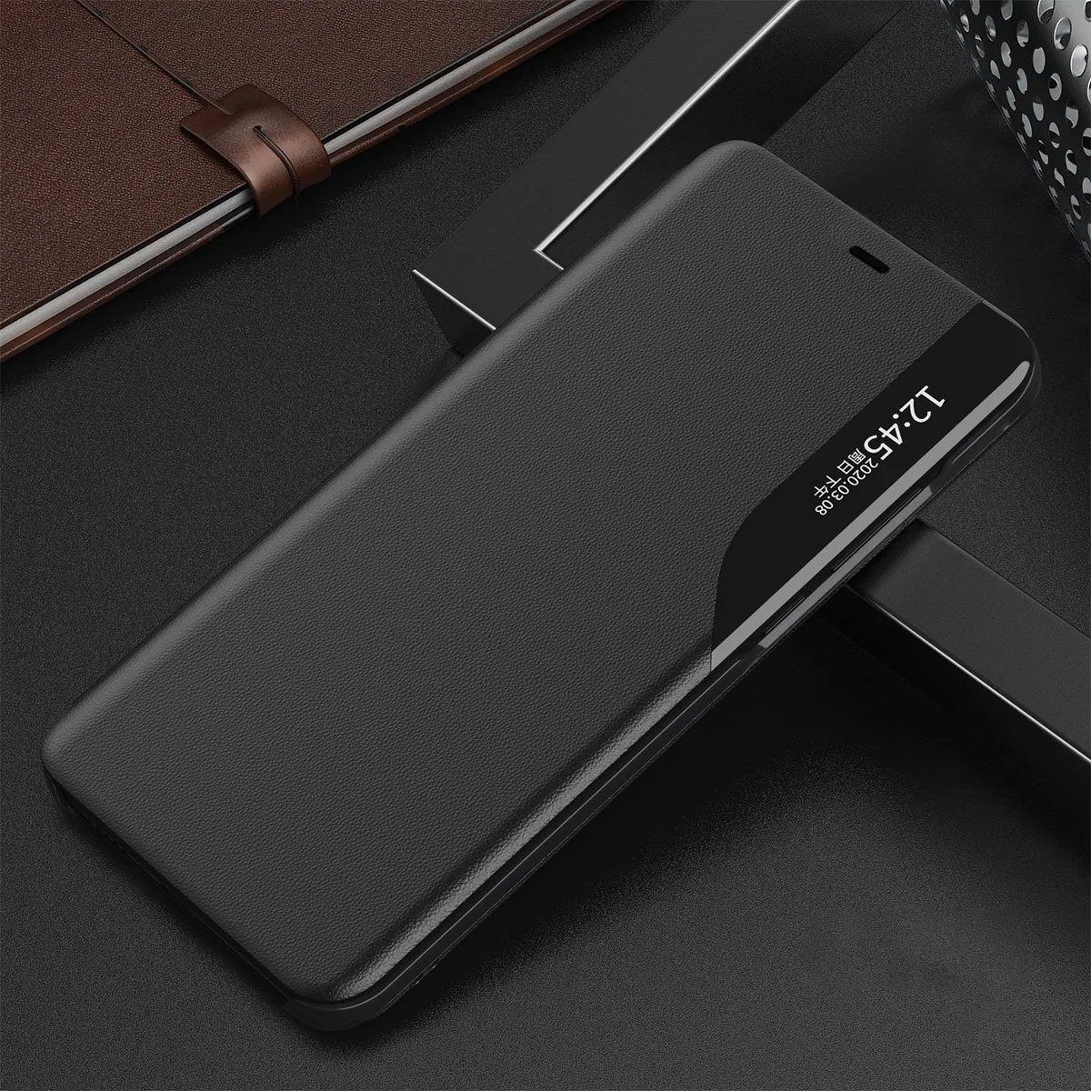 MG Eco Leather View knižkové puzdro na iPhone 13 mini, čierne