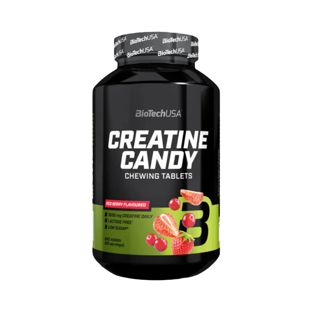 BioTech USA Creatine Candy 240 žuvacích tabliet red berry