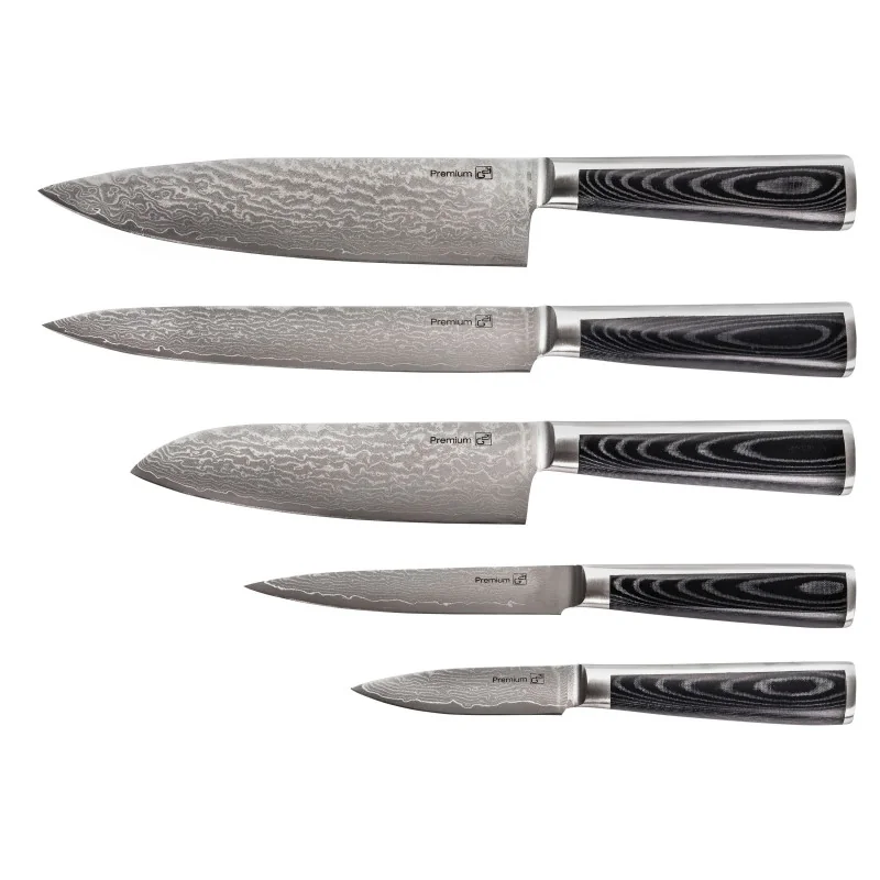 G21 Sada nožov Damascus Premium v bambusovom bloku 5 ks + brúsny kameň Damascus Premium v bambusovom bloku 5 ks + brúsny kameň G21-DMSP-BX5BK