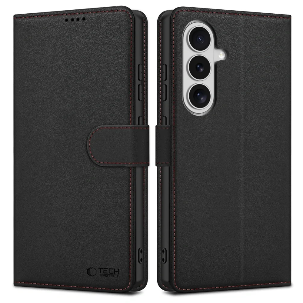 Tech-Protect Wallet knižkové puzdro na Samsung Galaxy S26, čierne / červené rvené