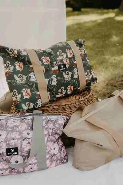 T-TOMI Shopper Bag Grey flowers 1×1 ks, taška na kočík