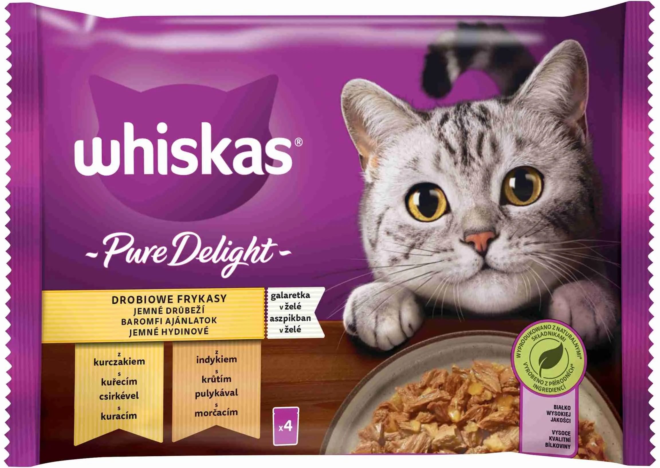 WHISKAS KapsičKa Pure Delight hydinový výber v želé 4pack 4×85g, kapsička pre mačky