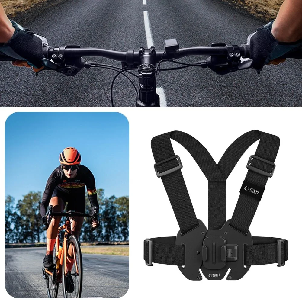 Tech-Protect GA100 popruh na hrudník pre športové kamery GoPro / DJI, čierny čierny
