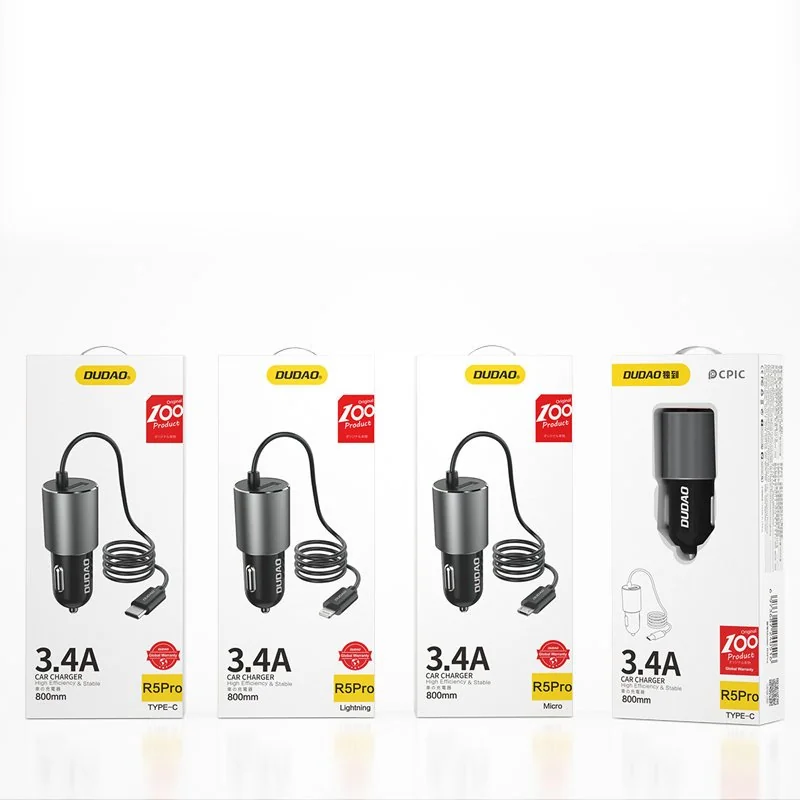 Dudao R5Pro USB autonabíjačka + Micro USB kábel 3.4A, čierna