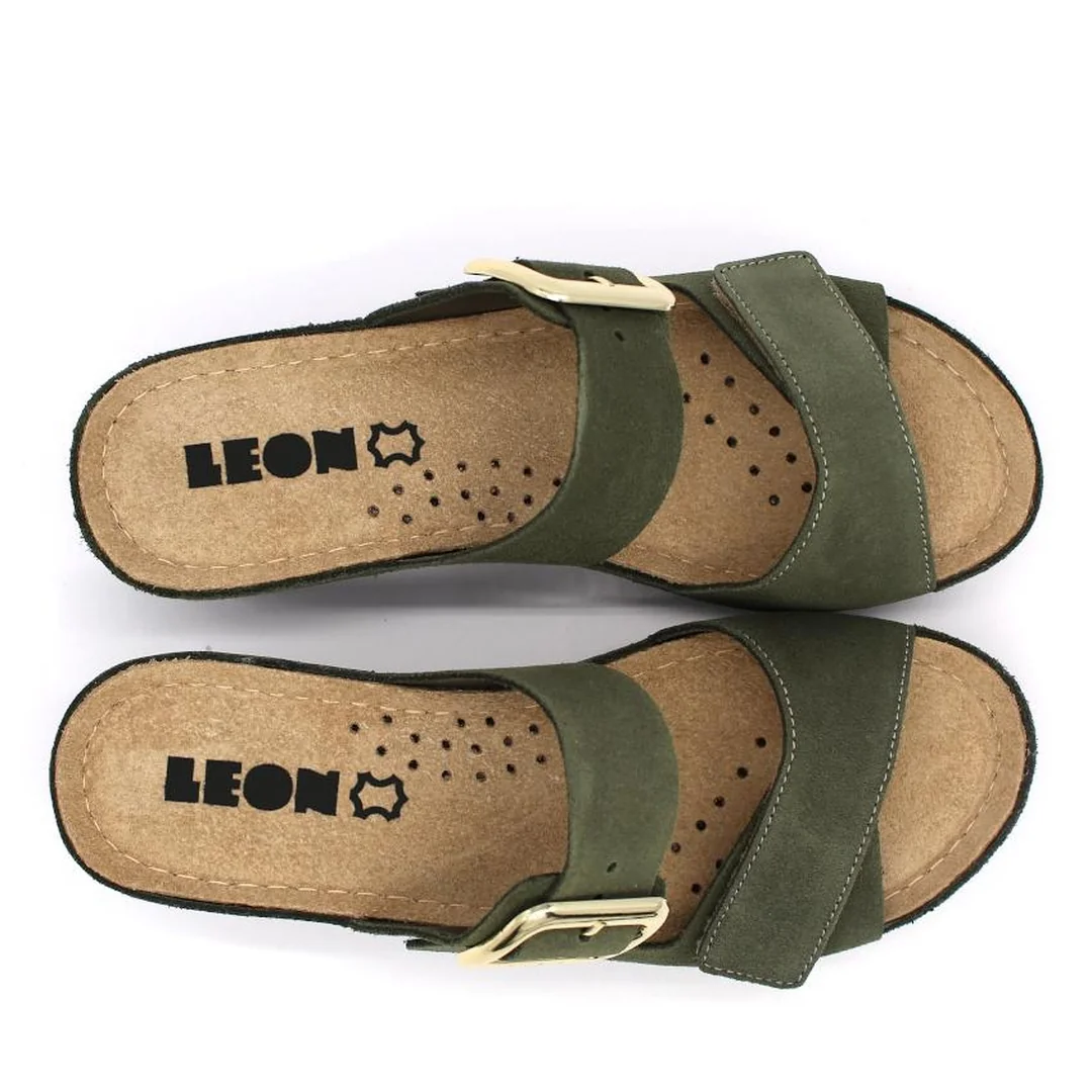 1110 Dámska celo-kožená zdravotná obuv na klinovom opätku 39 - 25cm, zelená, 6,5 cm