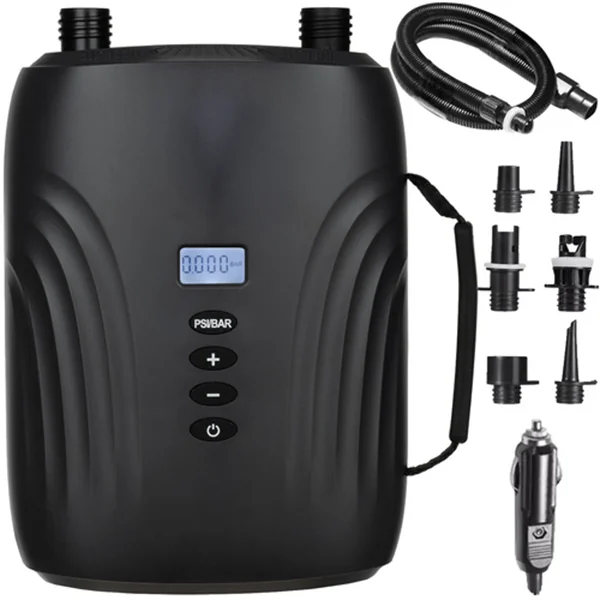 Elektrická pumpa na paddleboard (SUP) – 12V, LCD displej, 6 nadstavcov