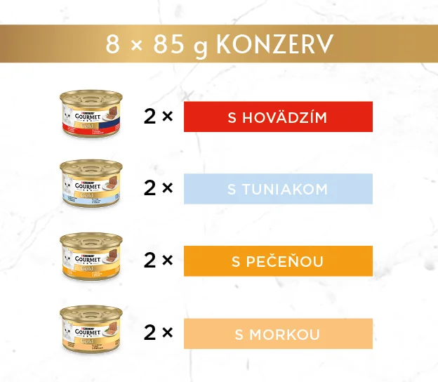 Gourmet Gold konzervy pre mačky tuniak, pečeň, morka, hovädzie paštéta 8×85 g 1×1 ks