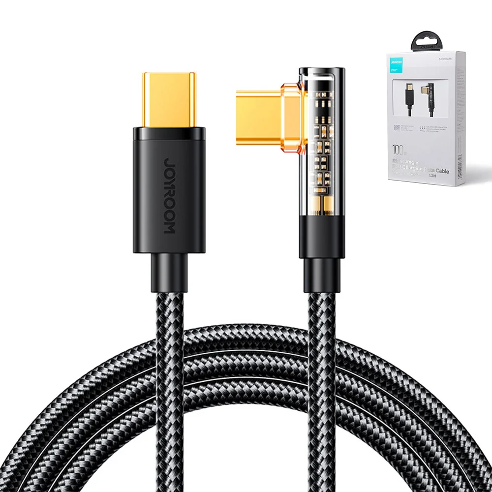 Joyroom Right Angle kábel USB-C / USB-C 100W 1.2m, čierny
