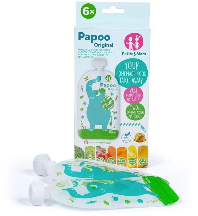 PETITE&MARS Kapsička na jedlo Papoo Original Elephant 6 ks