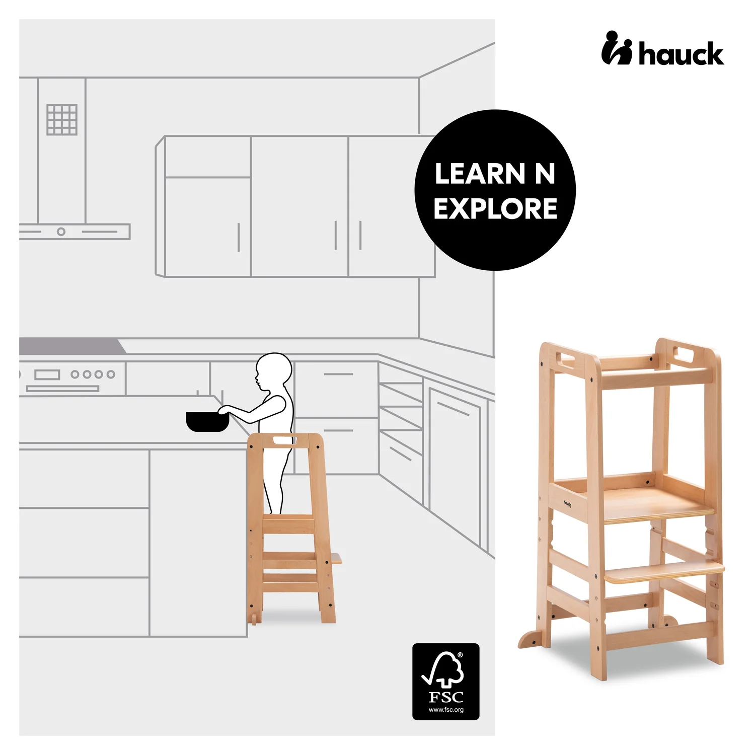 Hauck Learn N Explore Montessori učiaca veža, prírodná