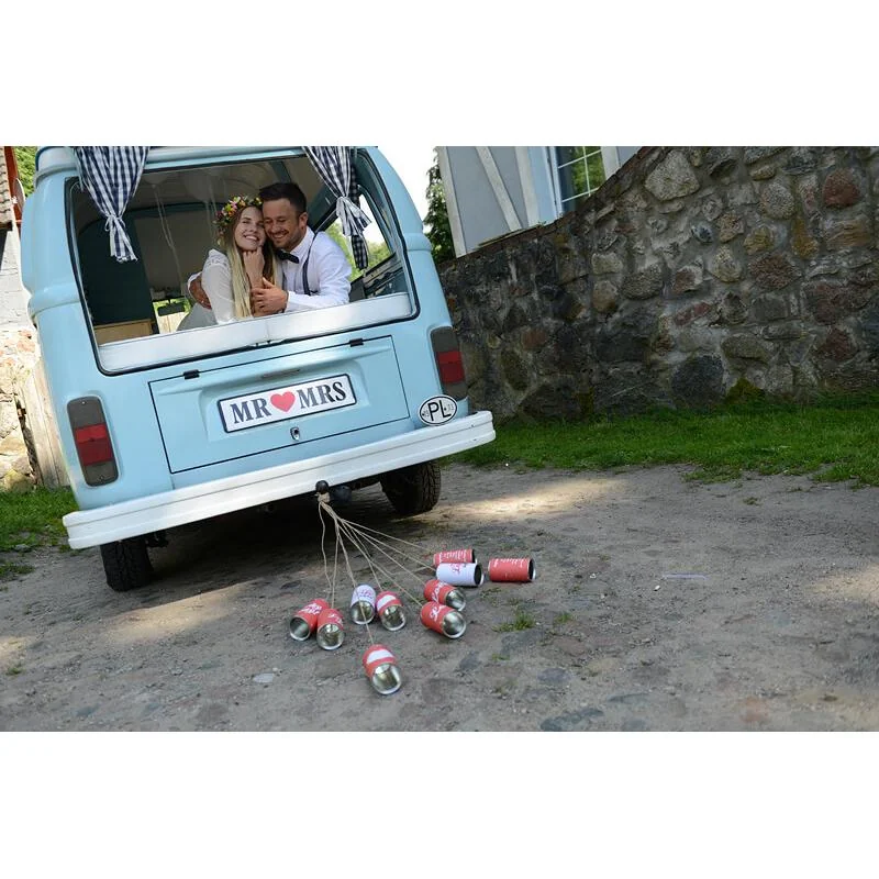 PartyDeco Svadobné plechovky na auto Retro 5ks