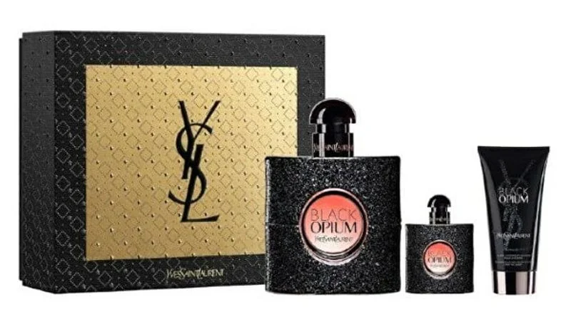 YVES SAINT LAURENT BLACK OPIUM parfumovaná voda 50 ml + parfumovaná voda 7,5 ml + telové mlieko 50ml 1×1 set, dámska kozmetická sada