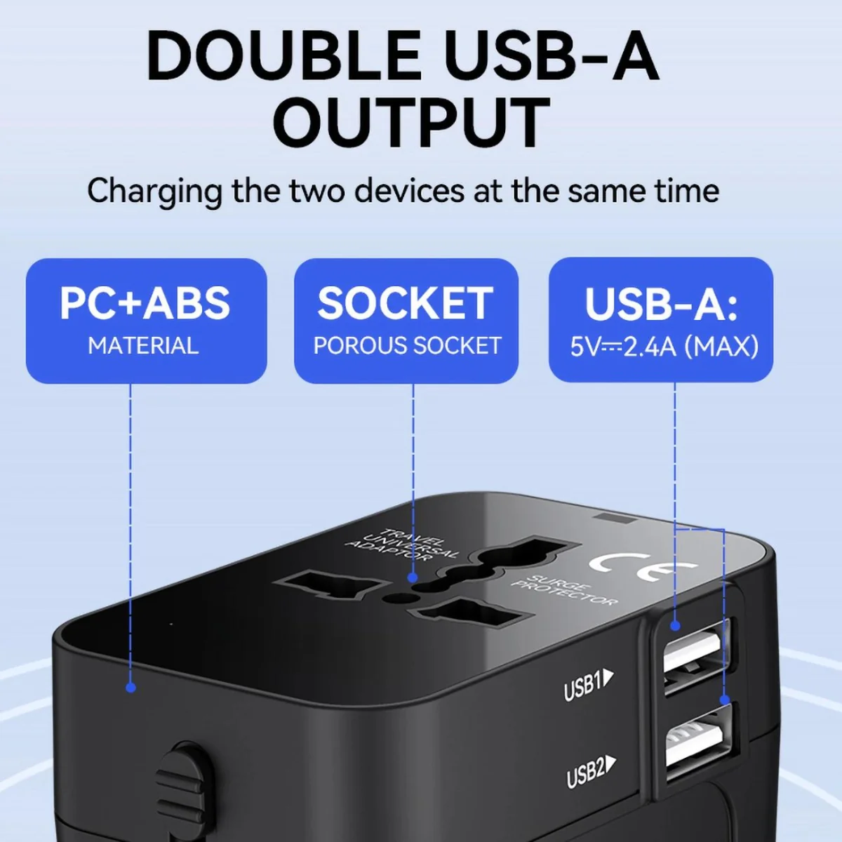MG Travel Adapter cestovná nabíjačka EU / US / AUS / UK 2x USB 24W, či erna
