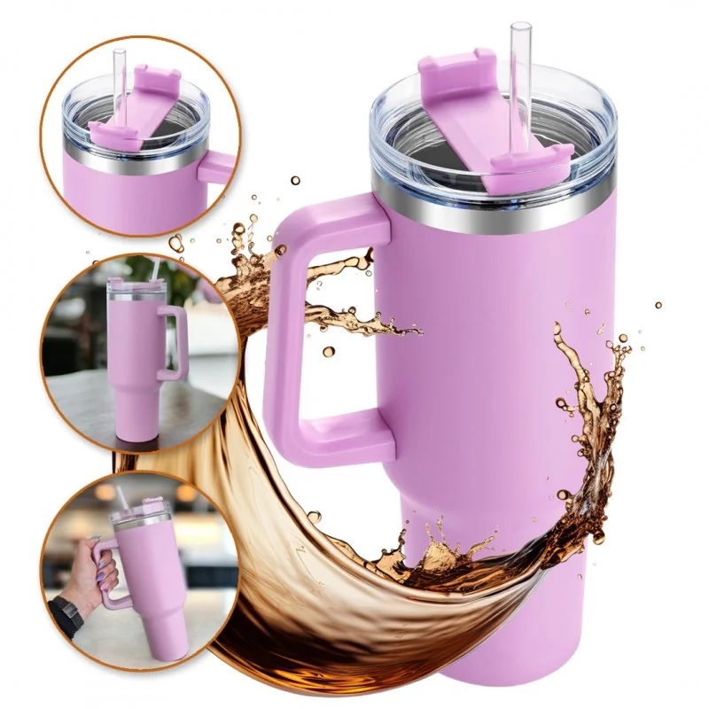 Livefy pohár so slamkou Happycup 1l, svetlo fialový