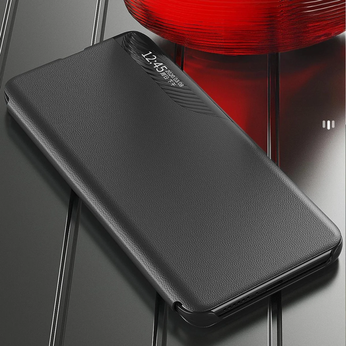 MG Eco Leather View knižkové puzdro na Samsung Galaxy S25, červené