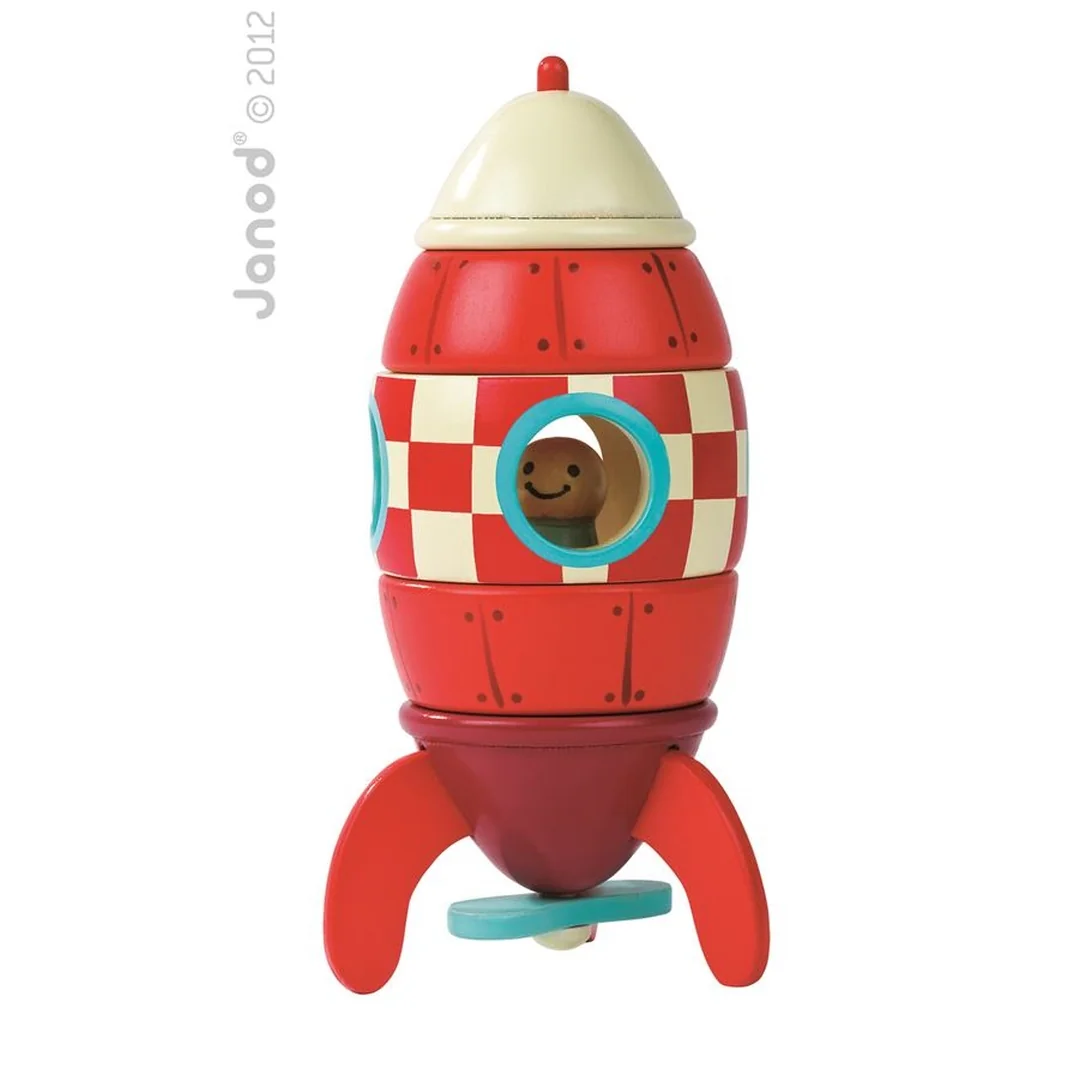 Janod Drevená magnetická skladačka Raketa Kit Magnet 16 cm 9 ks