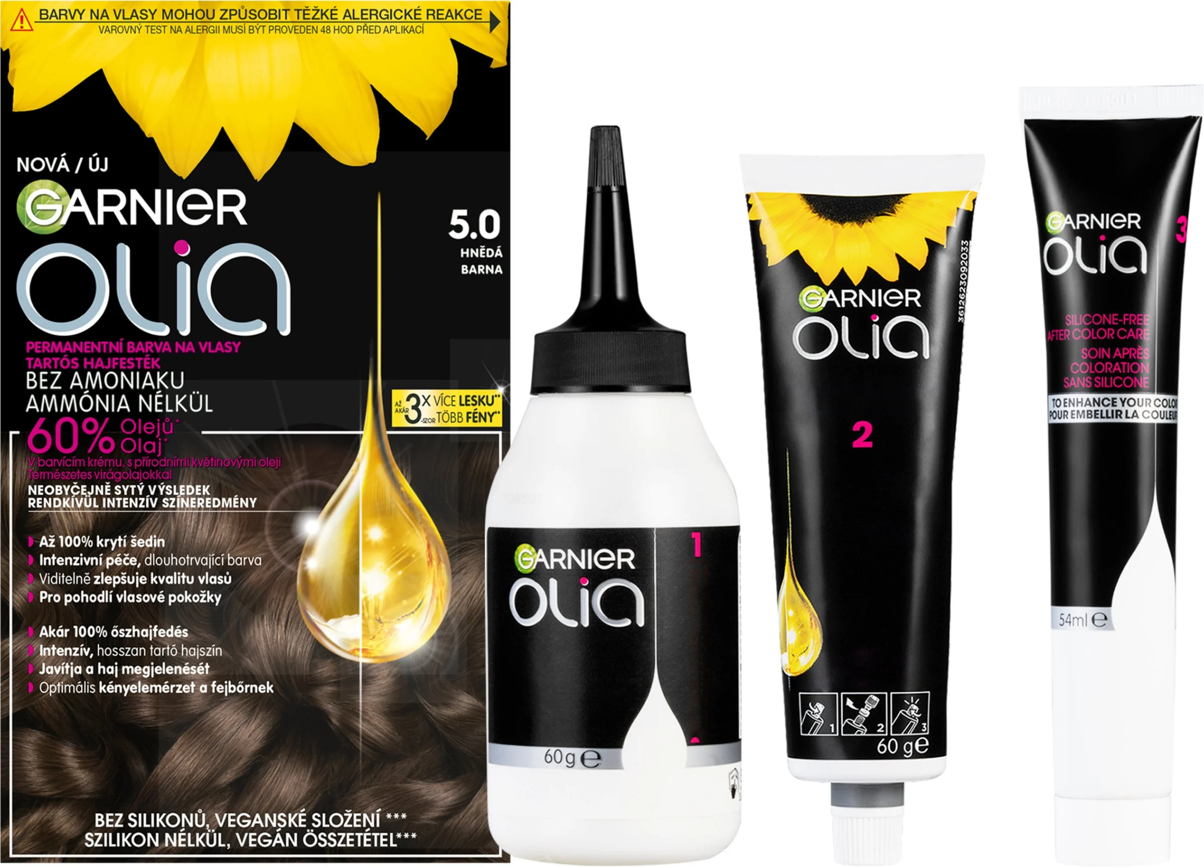 Garnier Olia permanentná farba na vlasy 5.0 Hnedá 1×1 set, permanentná farba na vlasy