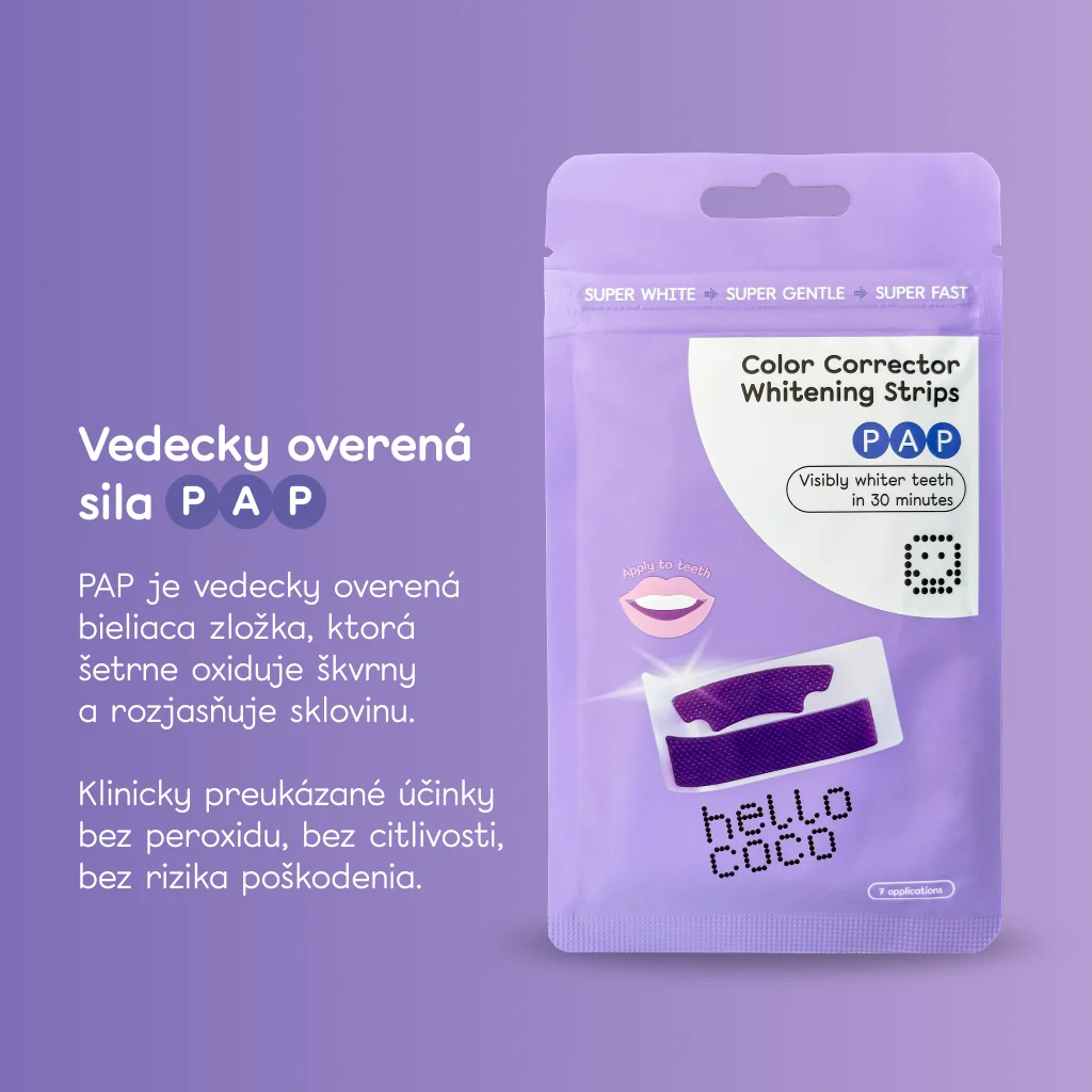 Hello coco PAP bieliace pásiky na zuby s korektorom farieb 7 ks