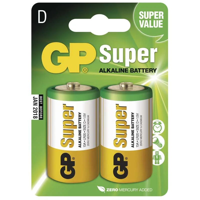 GP alkalická batéria SUPER D (LR20) 1×2 ks, batérie