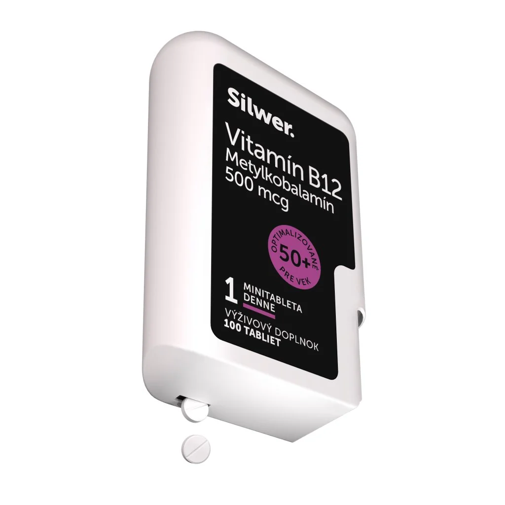 Silwer Vitamín B12 500 mcg, minitablety v dvojbalení 100 + 100 minitabliet. Energia, krvinky, nervy, imunita.