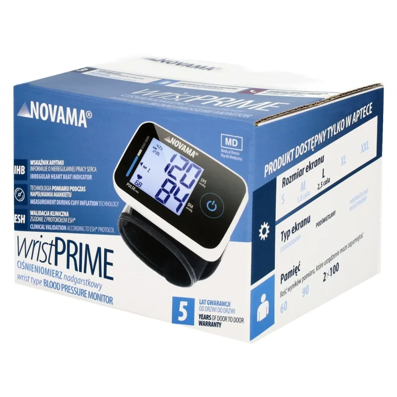 NOVAMA WristPrime Black zápästný tlakomer s detekciou arytmie ESH
