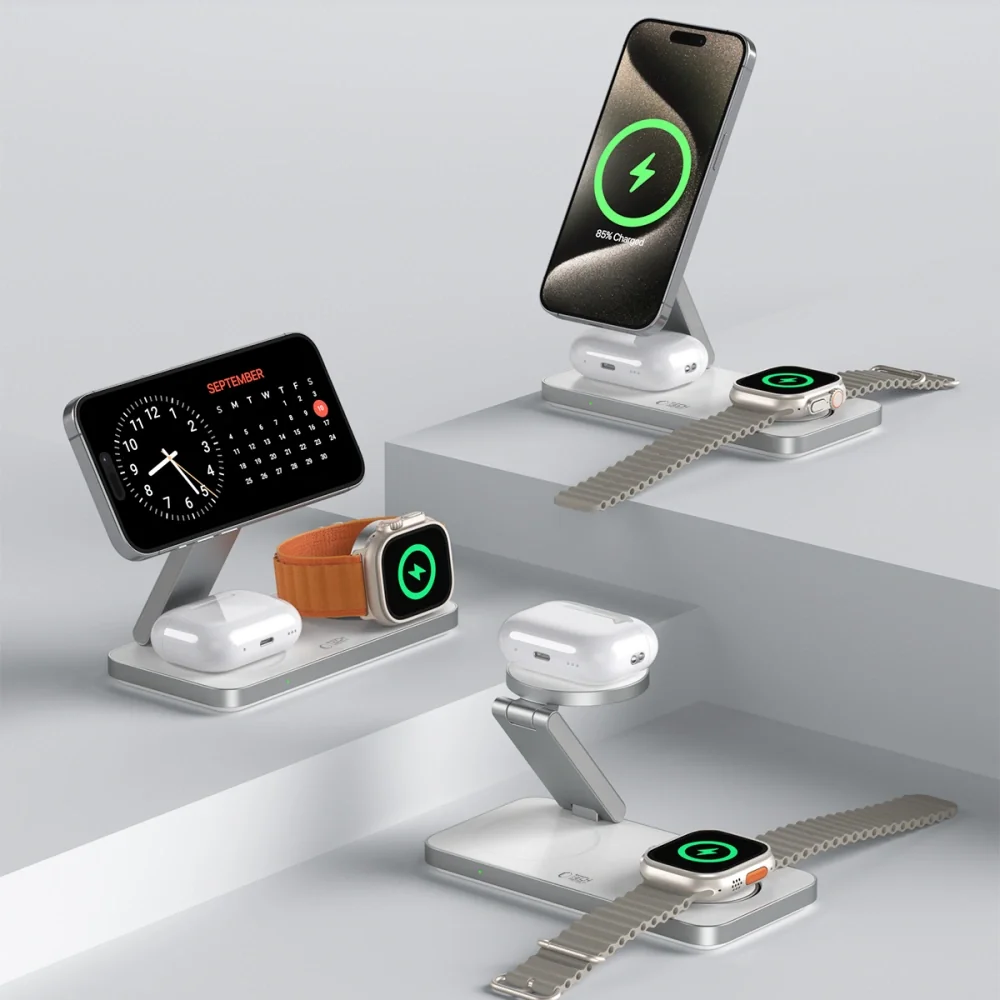 Tech-Protect A47 MagSafe bezdrôtová nabíjačka na mobil / AirPods / Apple Watch 15W, biela le Watch 15W, biela