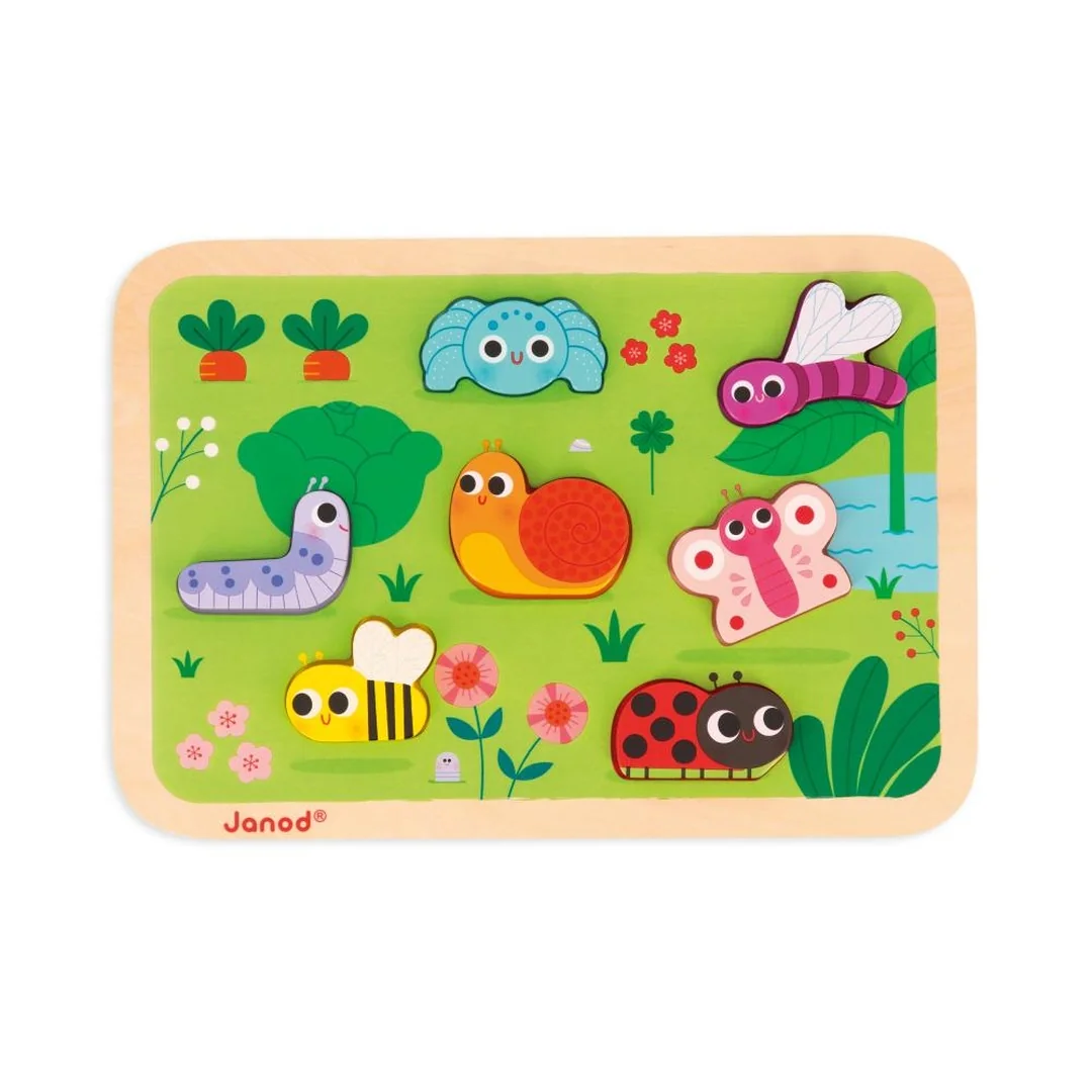 Janod Drevené vkladacie puzzle pre najmenších Záhrada Chunky